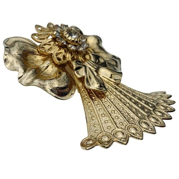 Vintage Jane Glass Crystal Gold Tone Flower Angel Brooch Pin Signed - Picture 3 of 6
